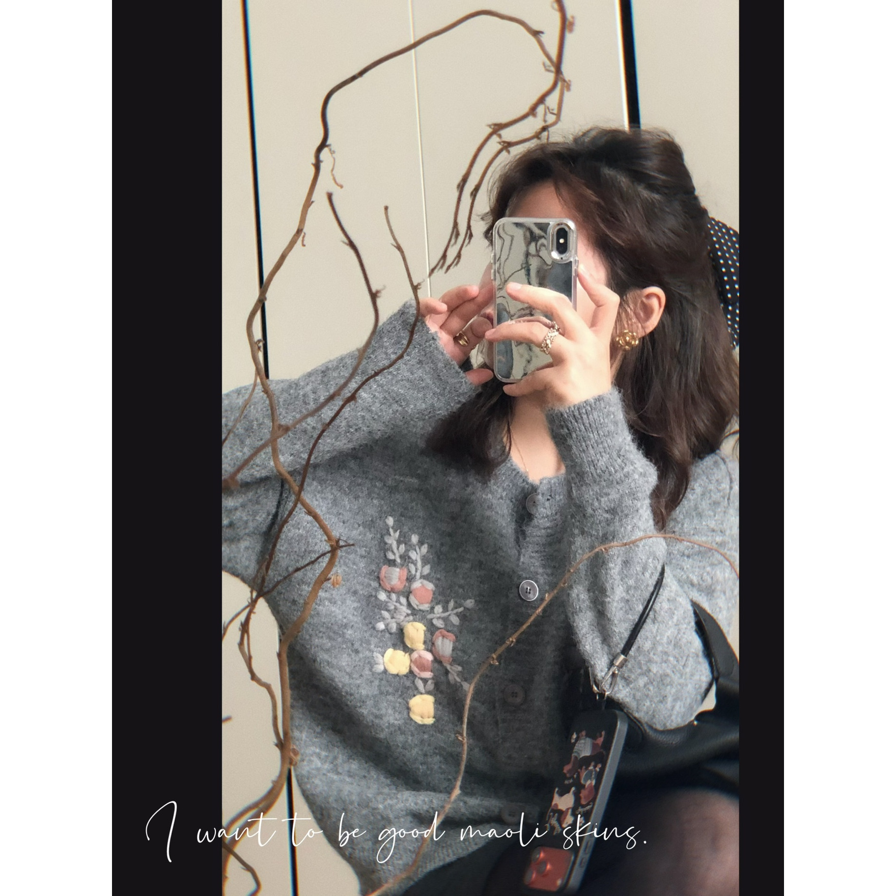 毛丽小四郎【秋日田园】文艺复古钩花羊毛针织长袖毛衣开衫女秋冬