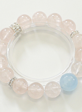 【桃花坞】高货天然冰菊粉水晶手串女款单圈新款海蓝宝手链