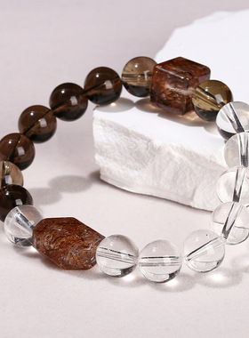 7a天然茶晶白水晶黑金超随形珠手链时尚男女礼物手饰