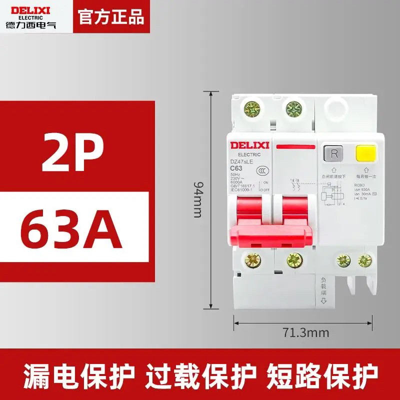 德力西空气开关 空开漏电保护器2p带漏电6/16/20/25/32/40/60A