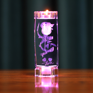 生日礼物送女生女朋友老婆水晶玫瑰花情人节浪漫烛光晚餐水晶烛台