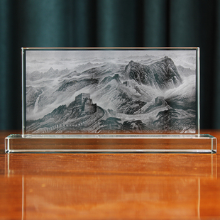 水晶内雕屏风摆件桌面微缩景观高级感新中式国风装饰办公开 业礼