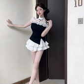 女夏 百褶裙子工作服两件套装 新中式 国风高级感气质蕾丝旗袍上衣