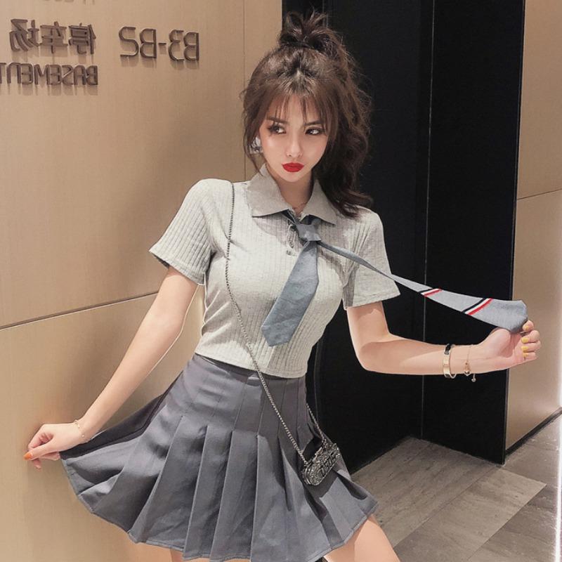 清纯甜美可爱少女直播衣服女夏季百搭短款t恤学生高腰百褶裙套装