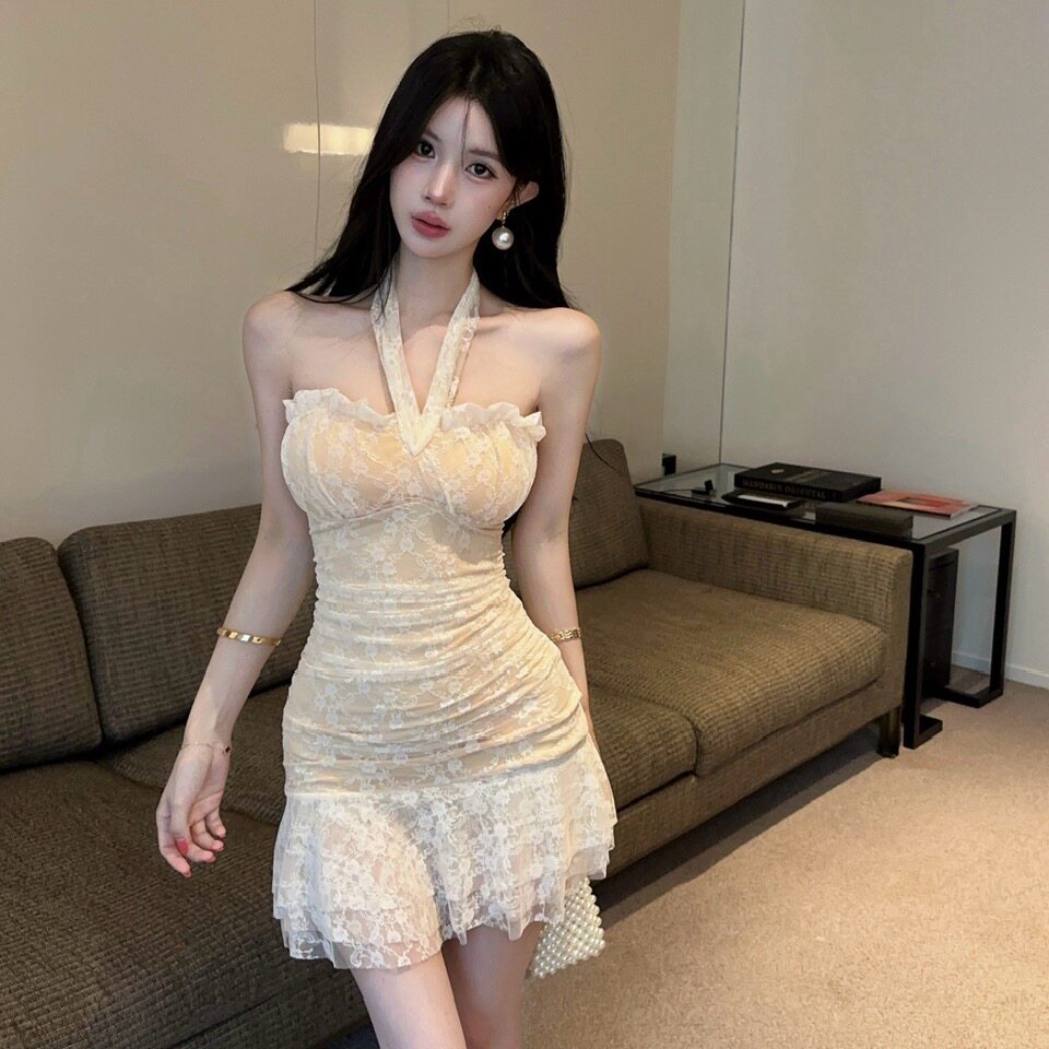 夏季纯欲辣妹挂脖包臀连衣裙