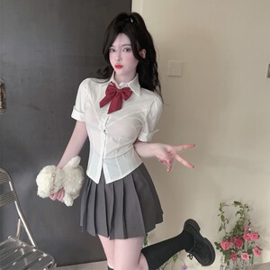 高级时尚套装减龄学院风连衣裙网红两件套夏装甜美小个子百褶短裙