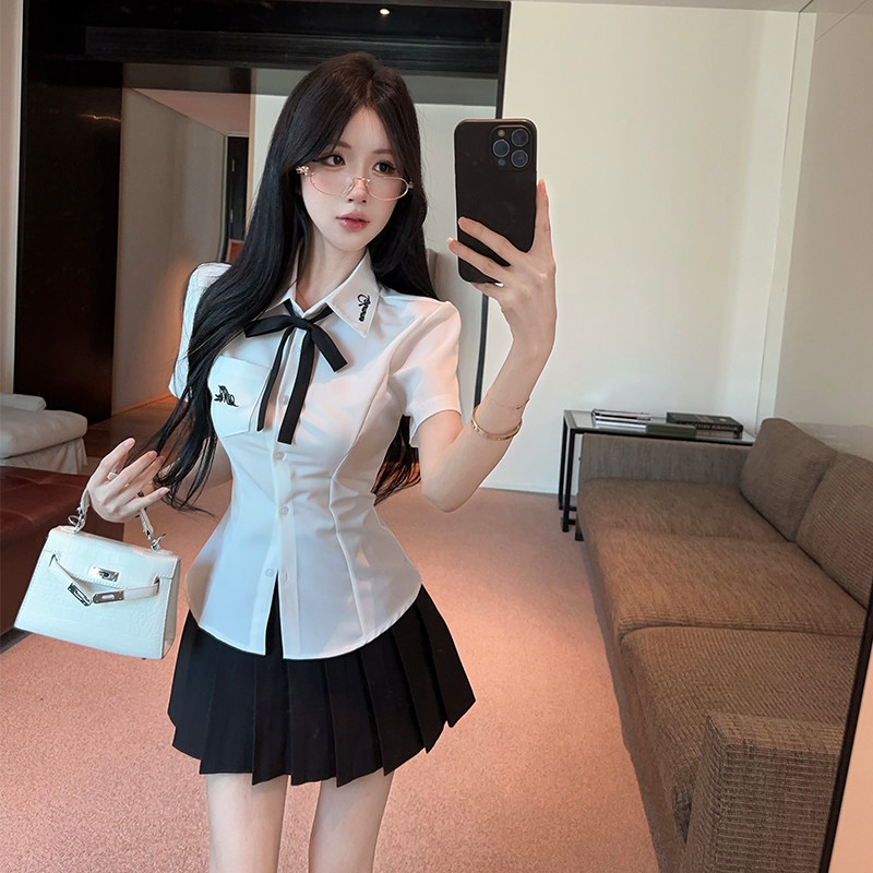 夏季JK学院风短袖百褶裙两件套