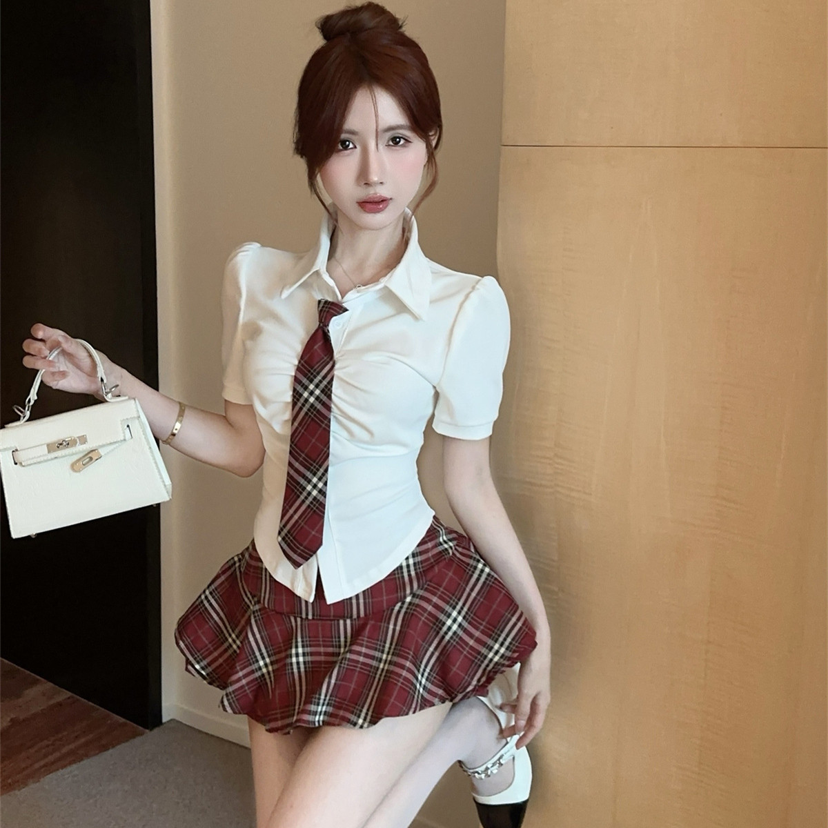 夏季学院风JK制服显瘦百褶裙套装