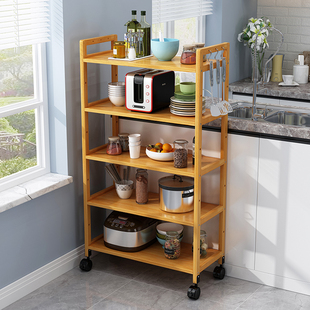 楠竹可移动置物架带轮多层落地收纳架家用现代简约多层餐车置物架
