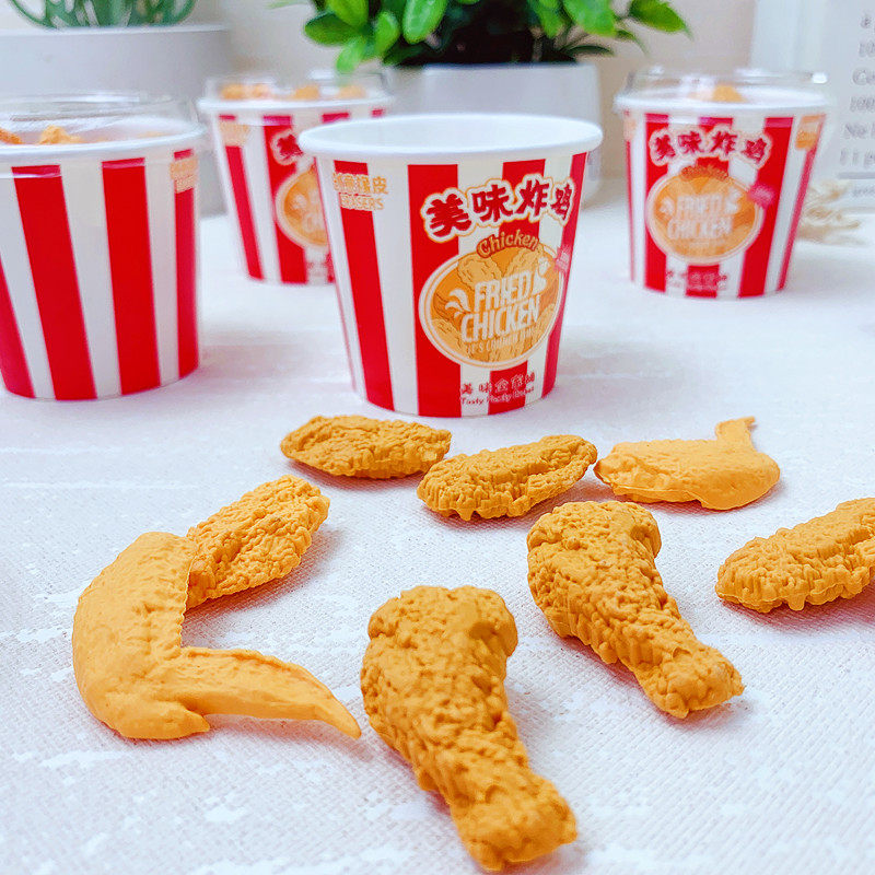 创意美味炸鸡全家桶逼真造型橡皮桶装橡皮泥儿童学生趣味学习用品