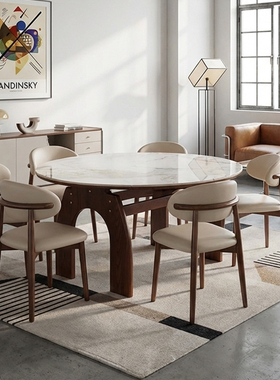轻奢岩板餐桌家用长方形可伸缩折叠变圆桌简约现代饭桌小户型新款