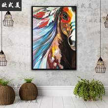 壁画 纯手绘玄关装 饰画现代简约客厅挂画马油画抽象波普马过道竖版