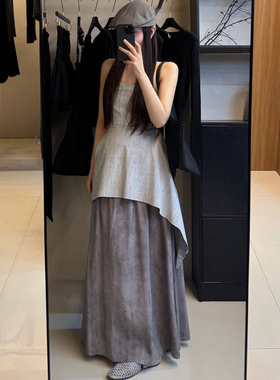 【现货】灰色不规则抹胸 韩系气质度假风中式设计感小众无袖上衣