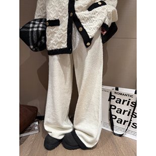 子女 慵懒休闲松弛感百搭垂感显瘦拖地裤 FILLE 拼色针织长裤