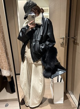 FILLE | 毛领夹棉皮衣 复古机车立领防风保暖加厚外套2025冬新款