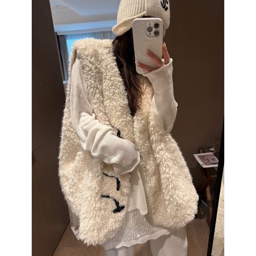 FILLE牛角扣皮毛一体马甲