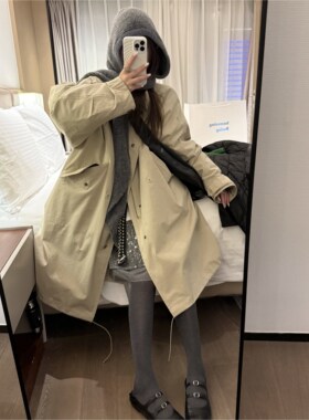 FILLE | 两件套棉衣风衣 复古韩系宽松氛围感中长款工装外套新款