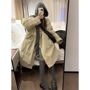 FILLE | 两件套棉衣风衣 复古韩系宽松氛围感中长款工装外套新款