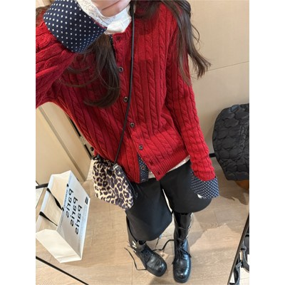 原创正版波点拼接小开衫