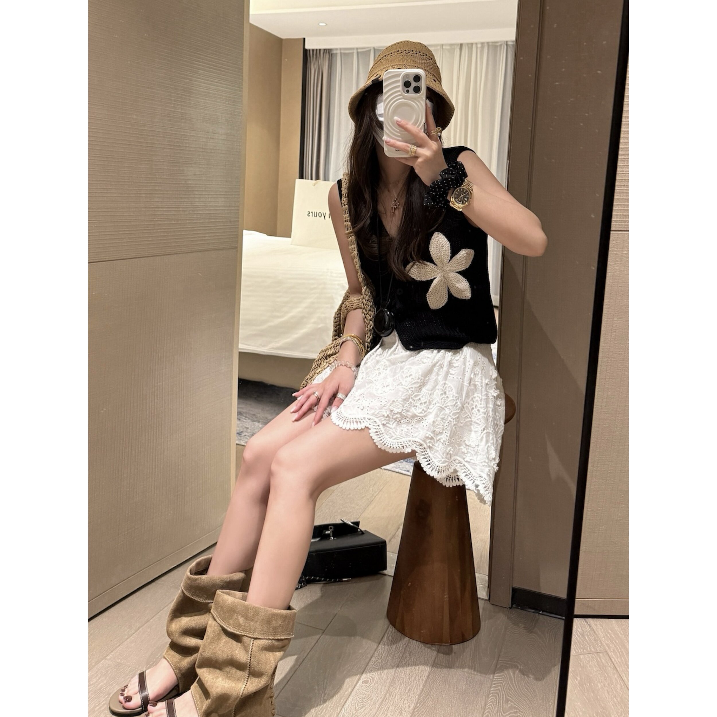 FILLE | 贴花针织背心 手工立体勾花百搭叠穿层次感无袖马甲上衣