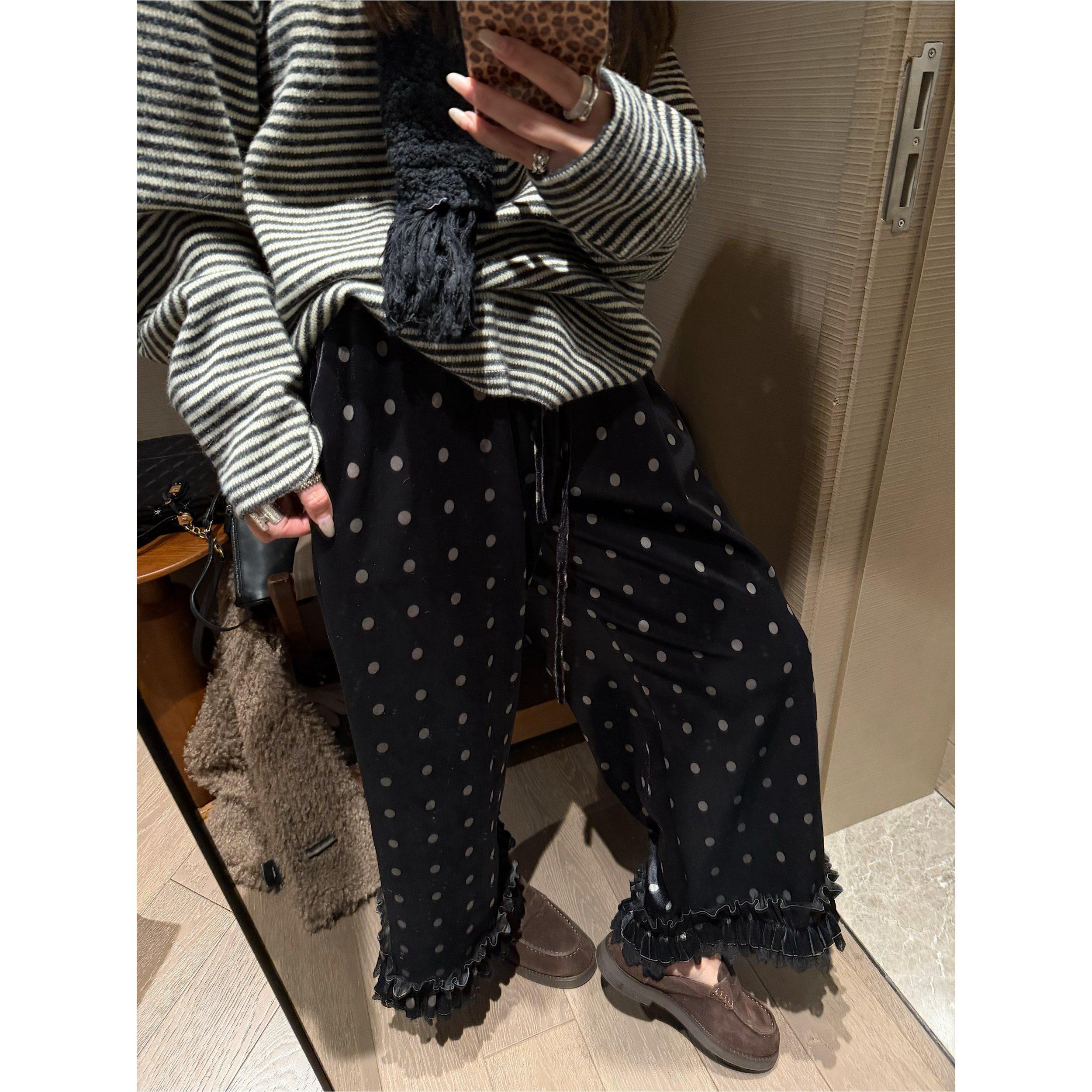 FILLE花边波点九分裤气质复古