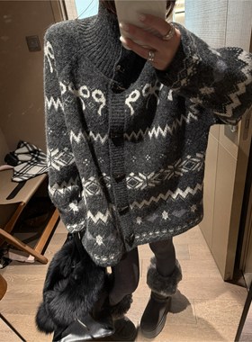 FILLE｜牛角扣费尔岛开衫 复古提花氛围感羊毛加厚针织毛衣外套