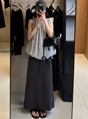 【现货】设计感灰色小上衣 高品质绑带不规则云朵小衫女2025新款