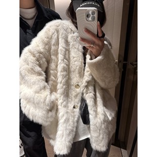 FILLE 温柔气质高级轻奢毛茸茸保暖挺括皮草外套 皮毛一体西装