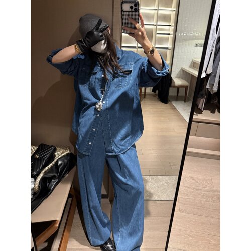 原创正版牛仔衬衫复古辣妹