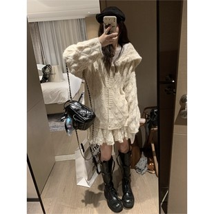 FILLE｜海军领勾花开衫 甜美复古减龄氛围松弛感慵懒针织毛衣外套