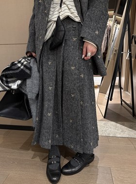 FILLE｜蝴蝶结百褶长裙 学院风重工复古减龄a字中长款显瘦半身裙