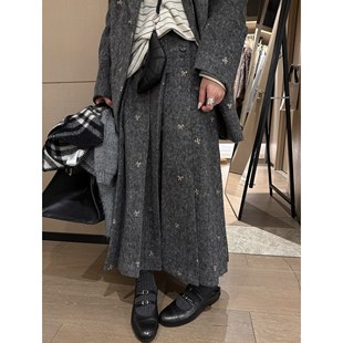 FILLE｜蝴蝶结百褶长裙 显瘦半身裙 学院风重工复古减龄a字中长款