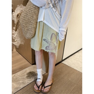 FILLE｜花朵勾花中裙 小清新田园风拼接蕾丝刺绣不规则显瘦半身裙