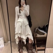 FILLE｜正版 高品质气质度假蕾丝花边显瘦半身裙 ～不规则亚麻中裙