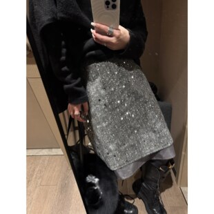 FILLE|亮片假两件中裙 小香风复古重工千金老钱氛围感显瘦半身裙