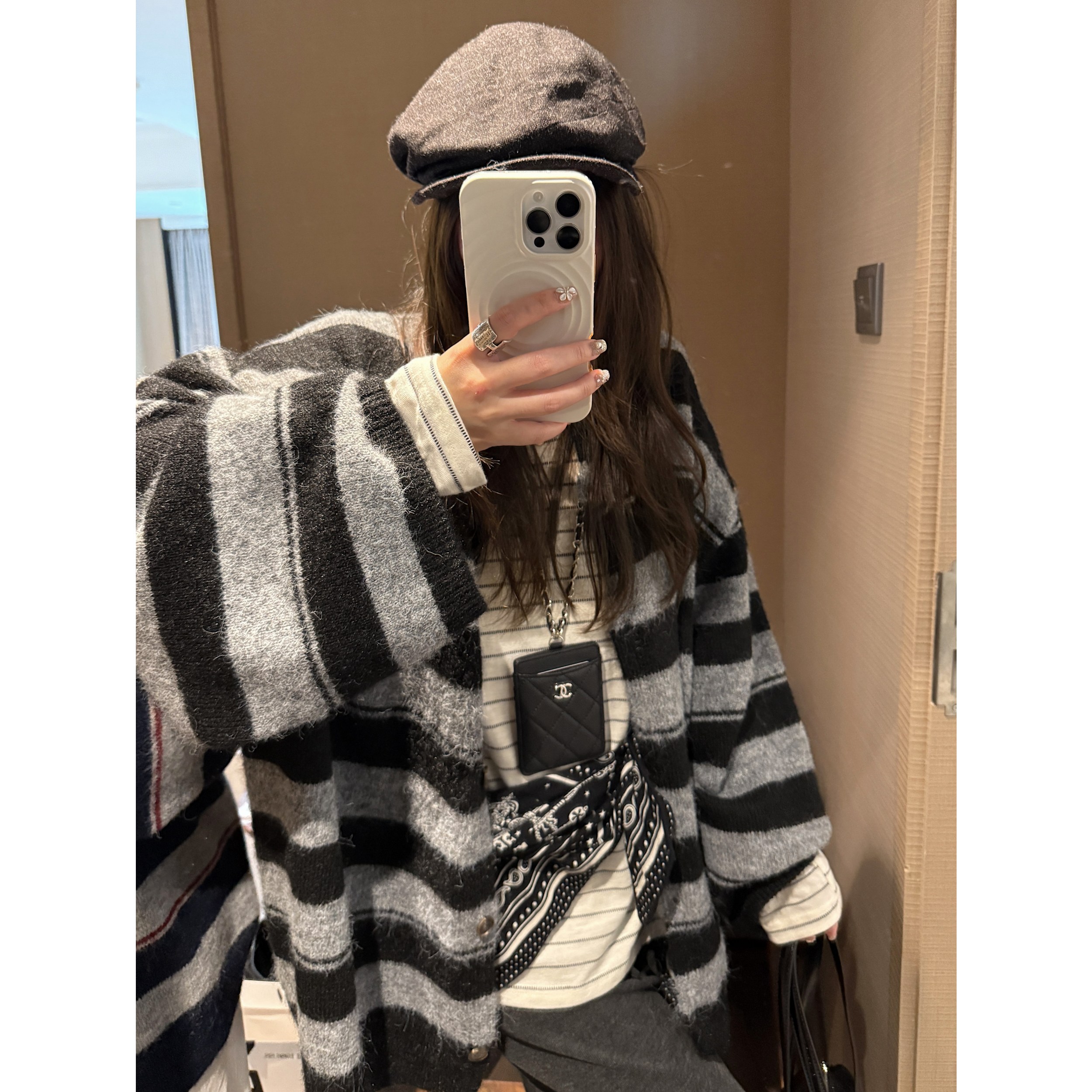 FILLE条纹大袖开衫毛衣外套