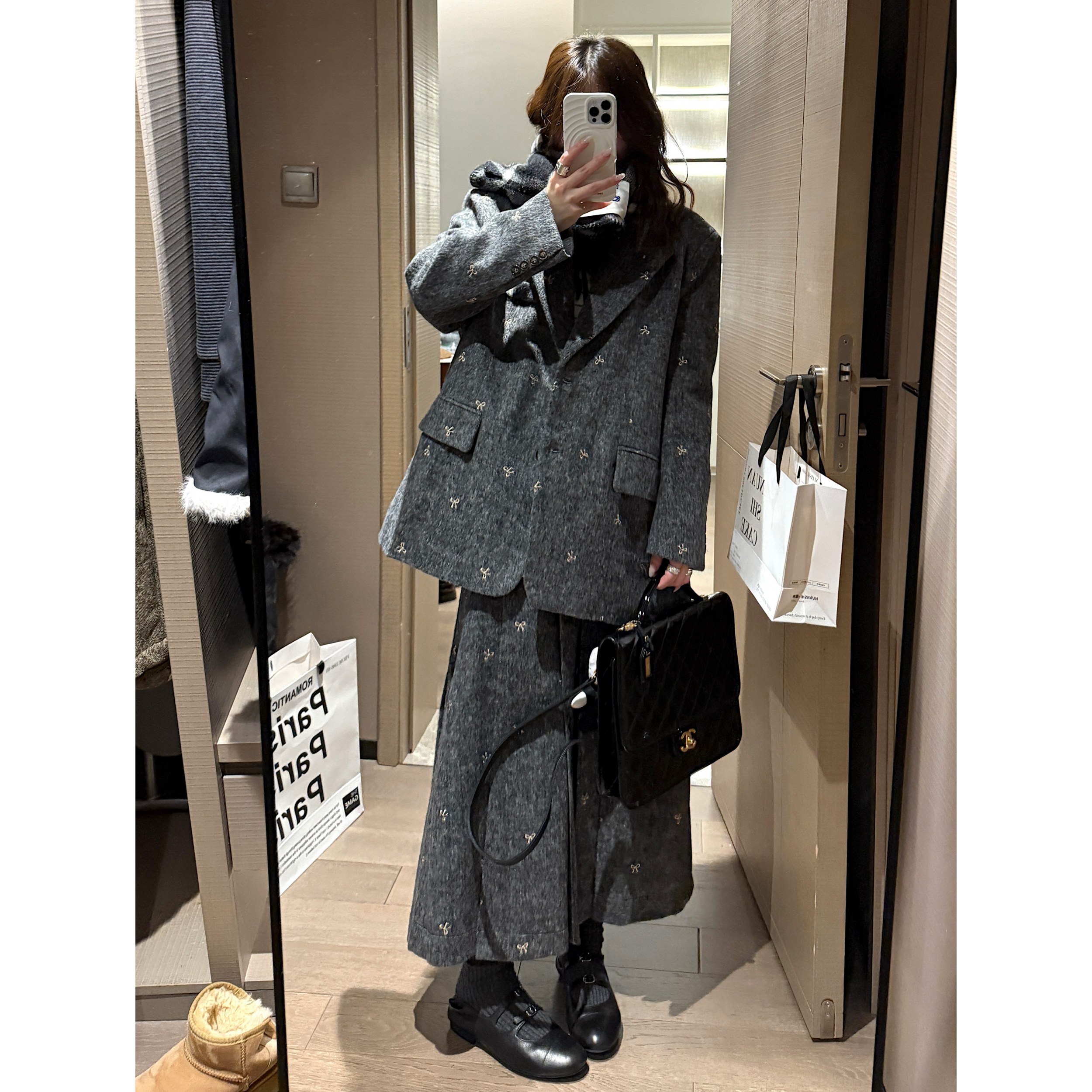 蝴蝶结毛呢西装外套女