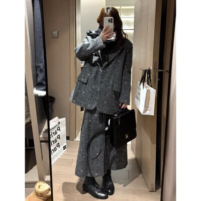 蝴蝶结毛呢西装外套女