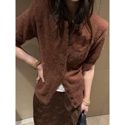 原创正版排扣短袖马海毛针织上衣