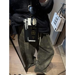 松弛感慵懒阔腿抽绳洋气长裤 复古美式 子女 迷彩豹纹卫裤 FILLE