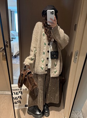 FILLE｜刺绣毛衣开衫 森女系田园复古氛围感重工慵懒v领针织外套