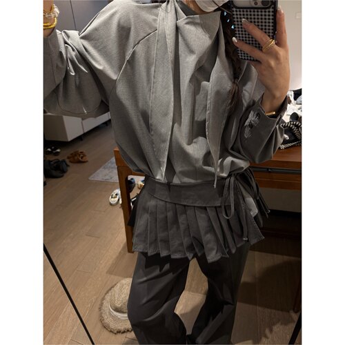 原创正版灰色飘带上衣