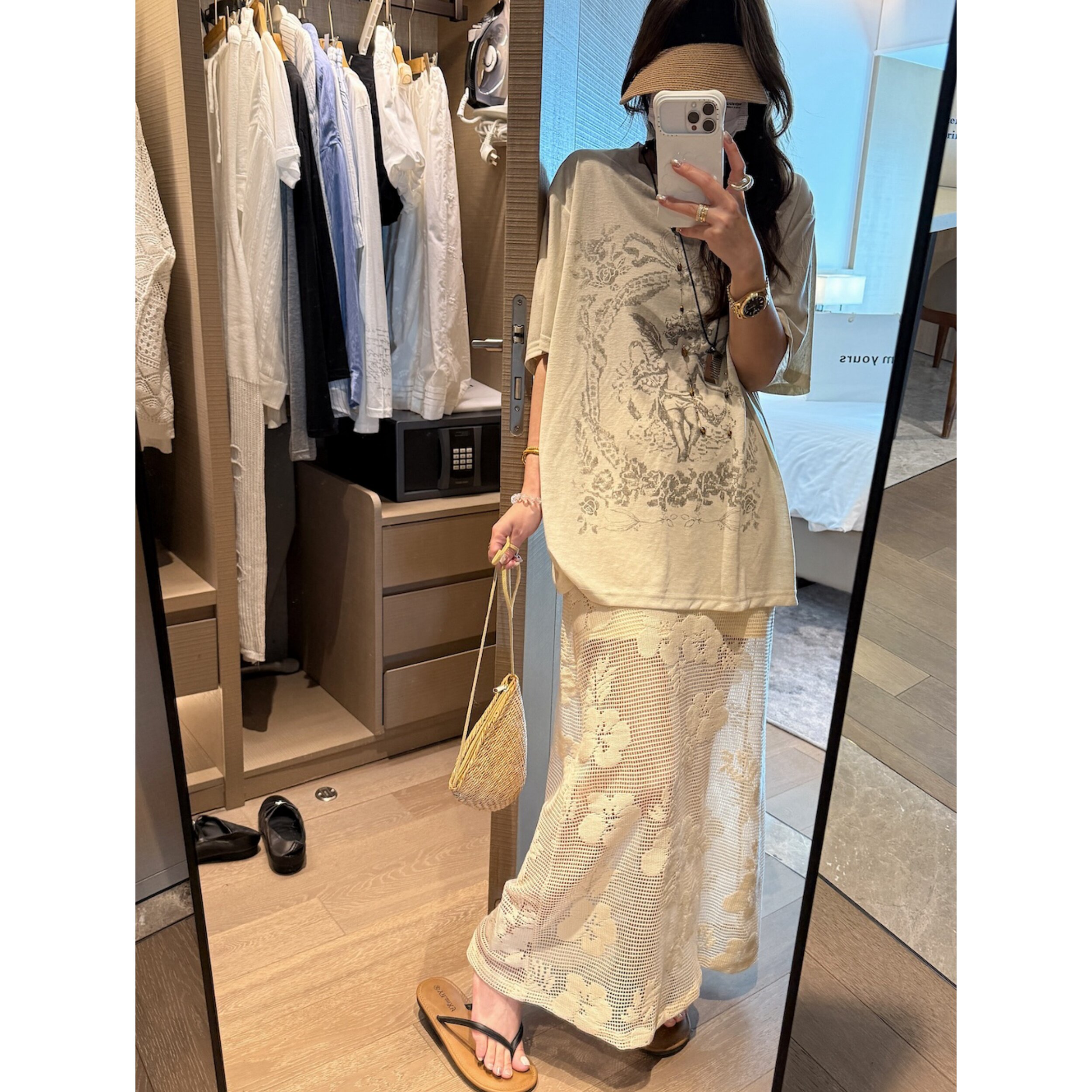 FILLE | 丘比特亚麻t 复古休闲印花百搭慵懒长袖T恤套头小衫女