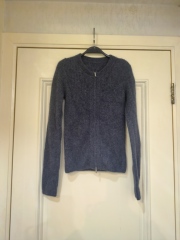 MADEINAM 柔暖康赛妮真丝羊绒_宽坑条显瘦小圆领拉链合体毛衣开衫