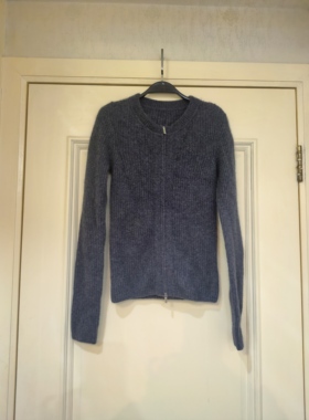 MADEINAM 柔暖康赛妮真丝羊绒_宽坑条显瘦小圆领拉链合体毛衣开衫