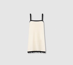 MADEINAM 棉混纺豆豆纱_香风度假针织花边吊带上衣/直筒长裤套装