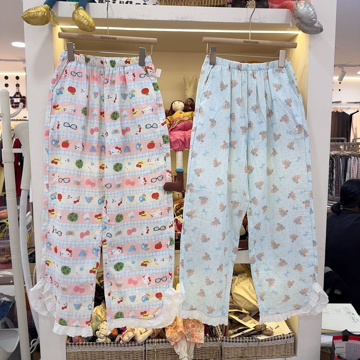 家居裤女春夏纯棉长裤有口袋宿舍可爱小熊卡通猫咪印花双层纱睡裤,女士内衣/男士内衣/家居服,睡裤/家居裤,淘宝优惠券,粉丝福利购,淘宝优惠卷