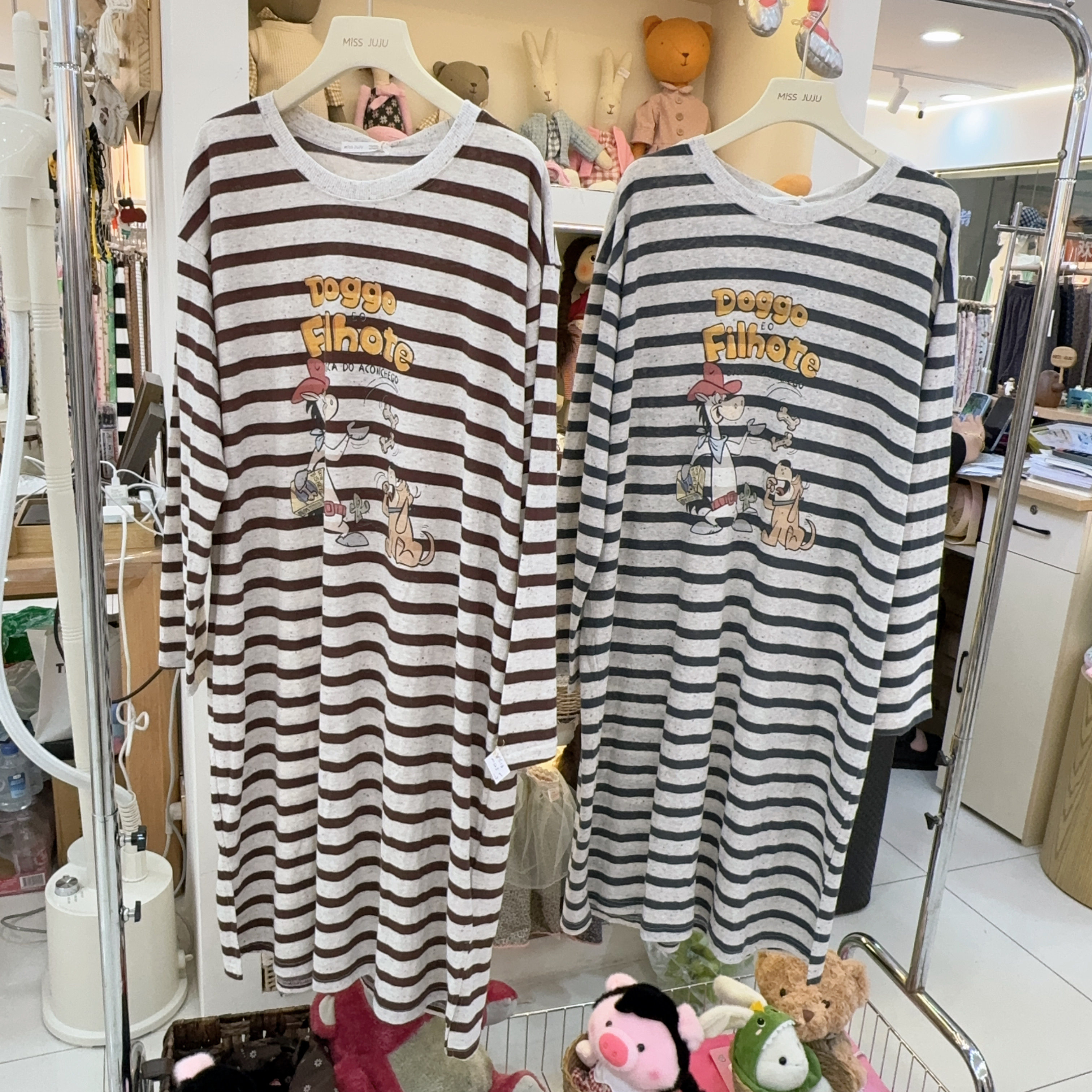 MISSJUJU长袖睡裙女秋新款宽松大码条纹卡通睡衣长裙可外穿家居服,女士内衣/男士内衣/家居服,睡裙,淘宝优惠券,粉丝福利购,淘宝优惠卷