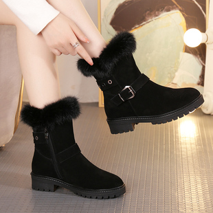 加厚加绒软底棉靴大码 真皮平底棉鞋 女靴子 2025年新款 雪地靴女冬季