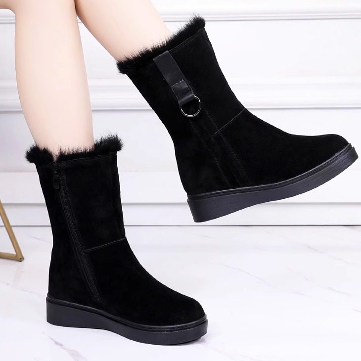 雪地靴女冬季2025新款棉靴坡跟棉鞋牛皮磨砂加绒加厚软底中筒女靴,女鞋,时尚雪地靴,淘宝优惠券,粉丝福利购,淘宝优惠卷